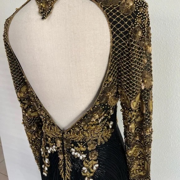 Naeem Khan Riazee Nights 80s X Open Back Slit Leg Pure Silk Long Sleeve Gown VTG - Picture 10 of 16